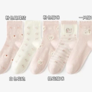 早春新款襪子可愛卡通棉襪甜美少女寬鬆公主風外穿粉色韓版中筒襪