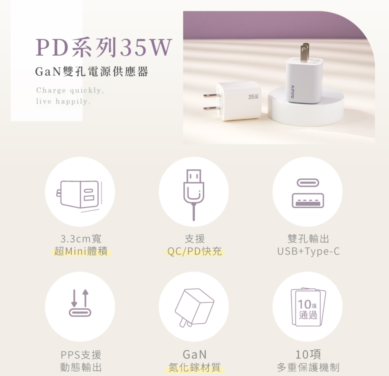 kinyo 35w雙孔 氮化鎵充電器/快充頭/充電頭/插頭 usb type c(pd3.0 pdcb 135) kinyo 35w雙孔 氮化鎵充電器/快充頭/充電頭/插頭 usb type c(pd3.0 pdcb 135)